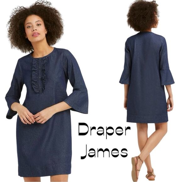 Draper James 100% Cotton Blue Bohemian CottageCore Denim Dress NWOT Size 2 - Picture 1 of 13